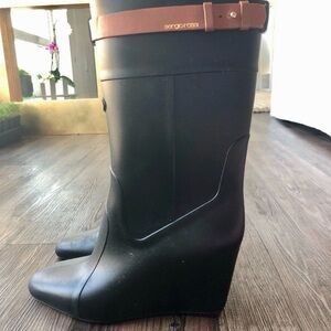 Sergio Rossi Black and Brown Wedge Winter Boots